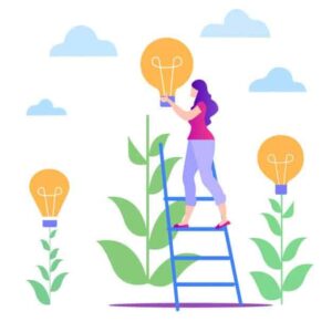 Lady on ladder| Free lead tracking App | Lead nurturing image